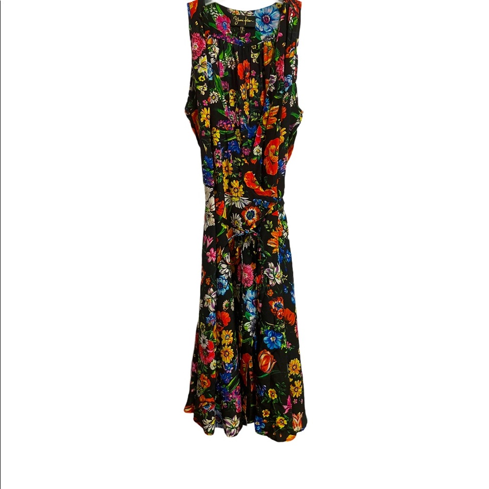 Yumi Kim black floral silk wrap dress size small